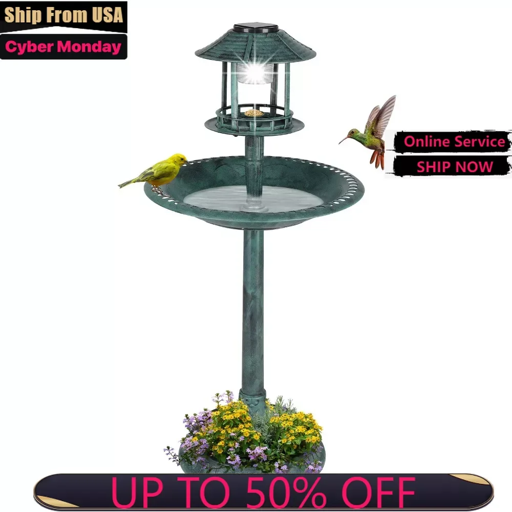 

Plastic Round Birdbath with Solar Ligh Dark Green, 51*51*106cm
