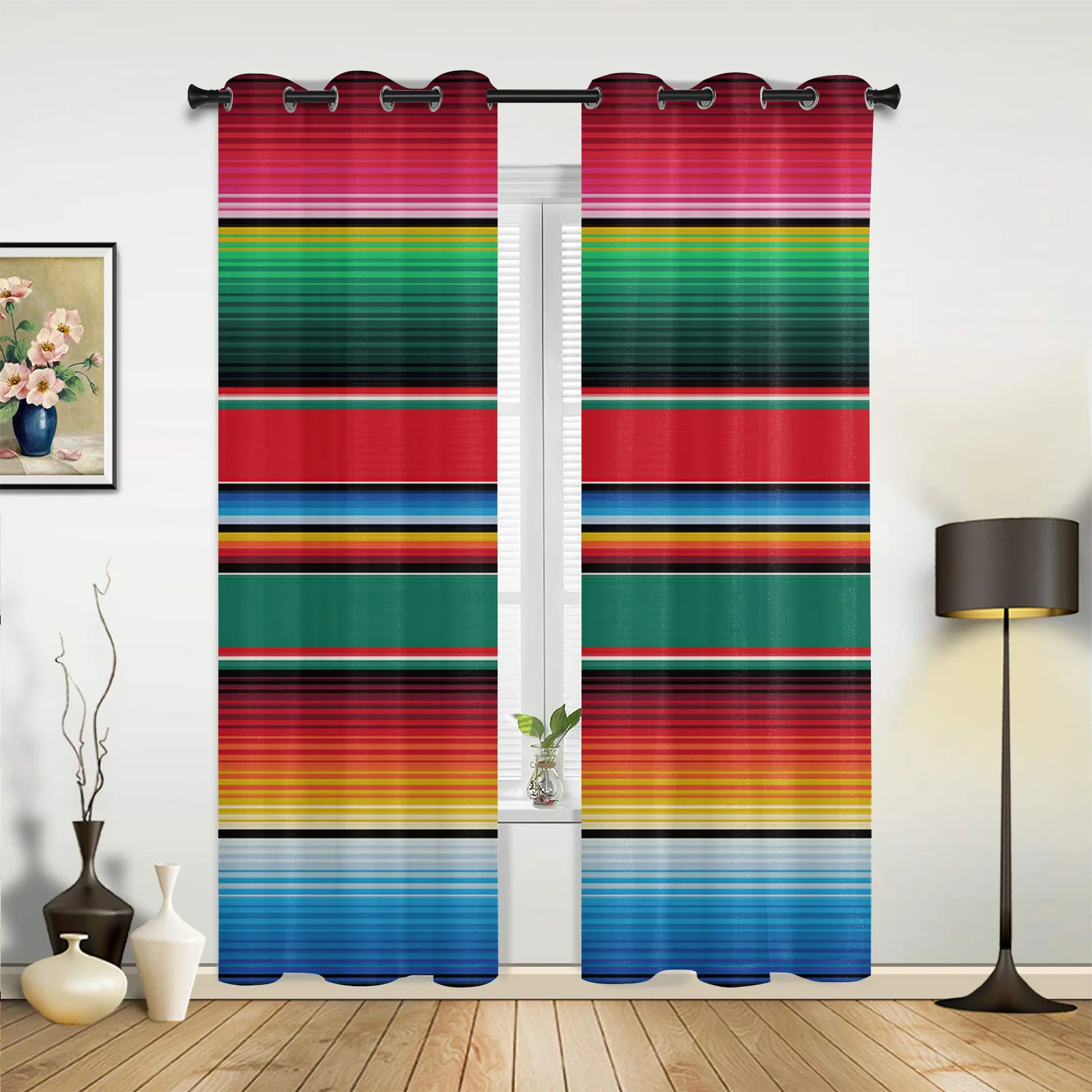

Красочные мексиканские полосы, оконные шторы, занавески для гостиной, кухни, Современный домашний декор, драпировки для спальни
