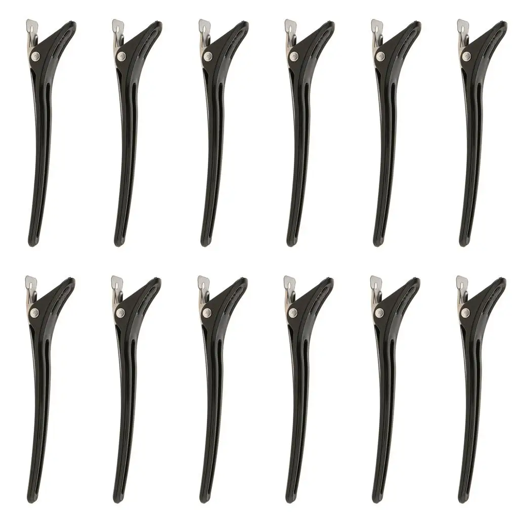 

12pcs Hair Clips Salon Barber Section Hair Clip Grip Clamps Hairpins Black