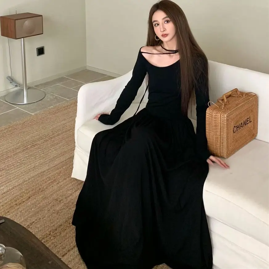 

Hsa Women Bohemia Beach Maxi Dress Elegant Korean Style Fashion Long Sleeve Backless Bandage Empire Evening Party Robe Dress