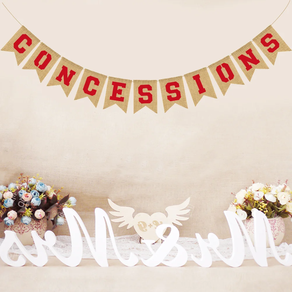 

1pc Burlap Banner CONCESSIONS Creative Linen Banner Bunting Hanging Garland for Party
