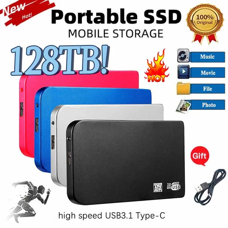 

Portable Original 128TB SSD High-speed External Solid State Hard Drive USB3.0 Interface HDD Mobile Hard Drive for Laptops