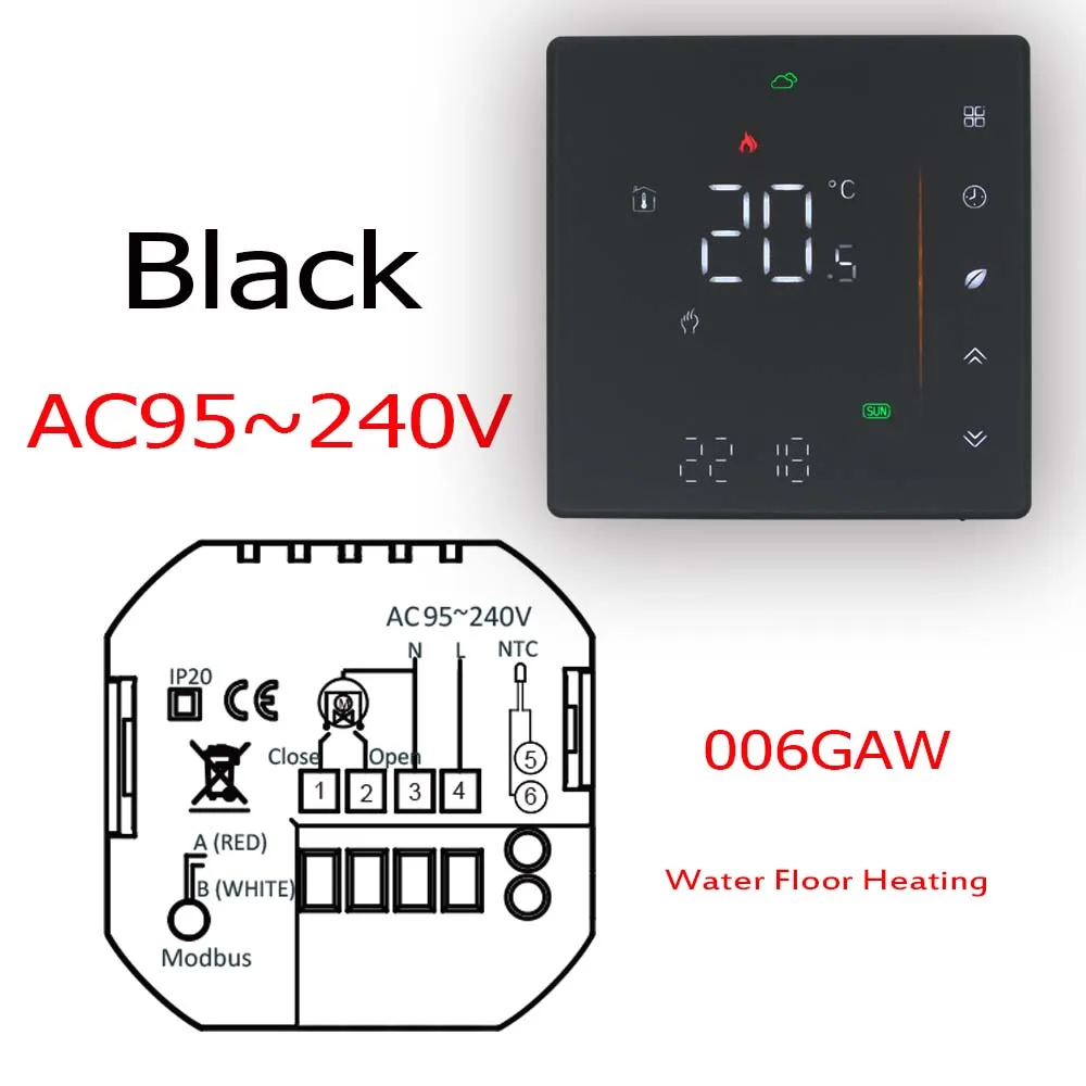 

Регулятор температуры нагрева воды для подогрева пола Tuya Wi - Fi термостат для управления электрическим клапаном NO / NC 24V 95 - 240V Дополнительно