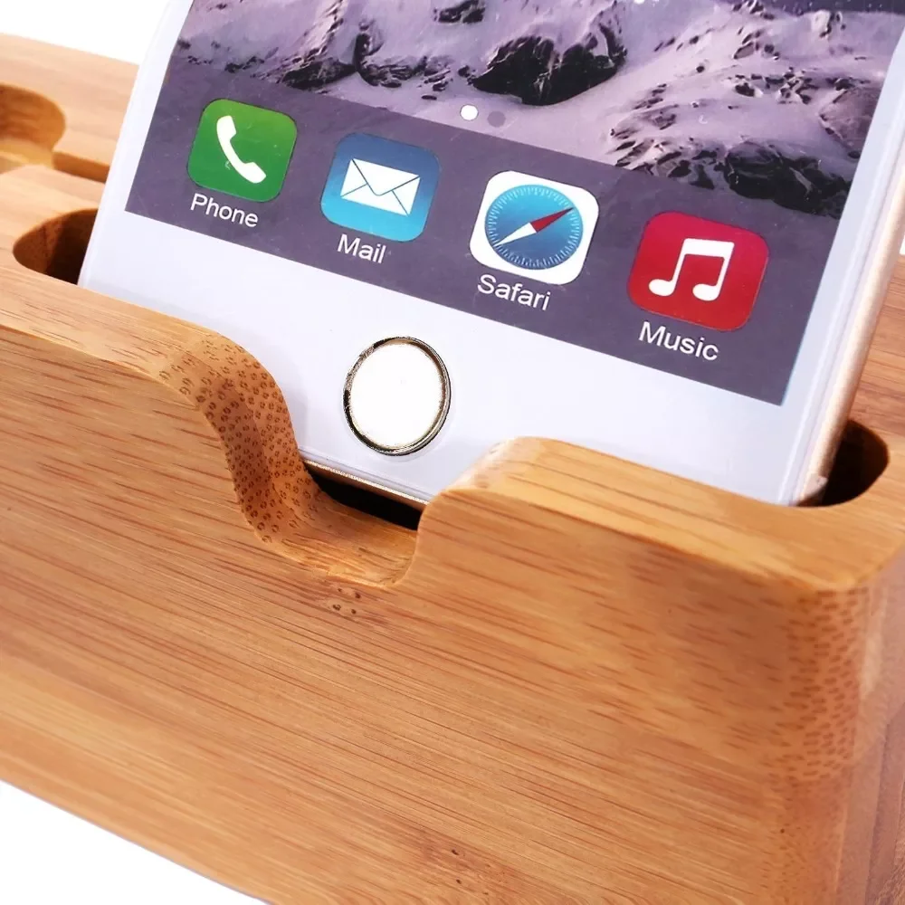 

2023 Bamboo Wood Charger Station For Apple Watch Charging Dock Station Charger Stand Holder For iPhone 5s 6 Dock Stand Cradle Ho