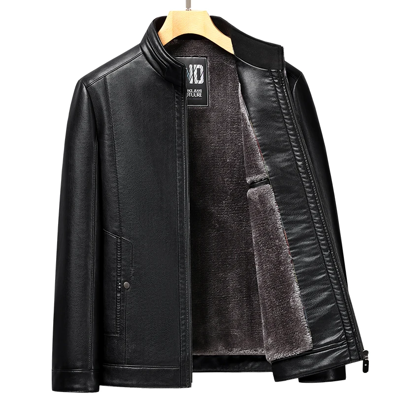 2024 Теплая меховая интегрированная кожаная куртка с воротником-стойкой на