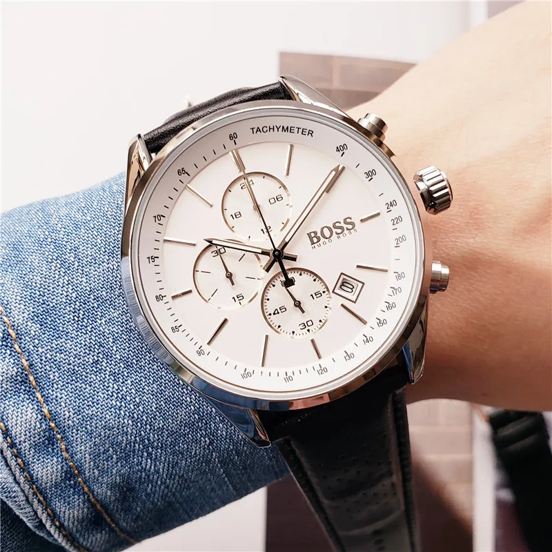 Fashion Hugo Boss Businees Mens Watch Casual Dial Quartz Movement Auto Date Wateproof Wristwatch Belt Strap Colck