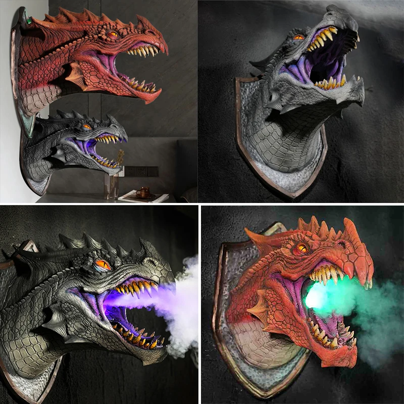 

3D Dinosaur Head Wall Pendant Led Luminous Dragon Legend Garden Decoration Sculpture Outdoor Yard Adornment Props Shape Statue