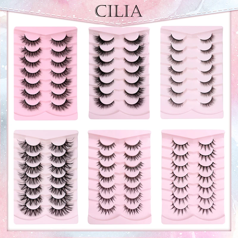 

CILIA 7pairs Cat Eye Lashes Faux Mink Eyelashes Natural False Eyelashes Wispy Fluffy Eyelash Extension Makeup Half Lashes Tool