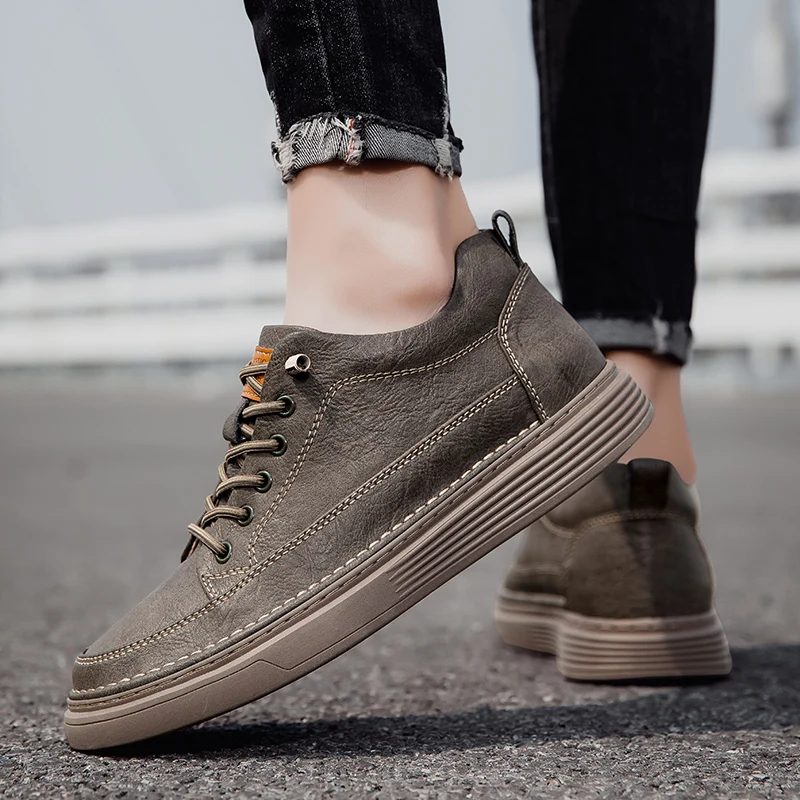 

Мужские кроссовки из натуральной кожи, универсальные, для скейтборда, Повседневная Уличная обувь на платформе, для отдыха, прогулок, большие размеры 36-47