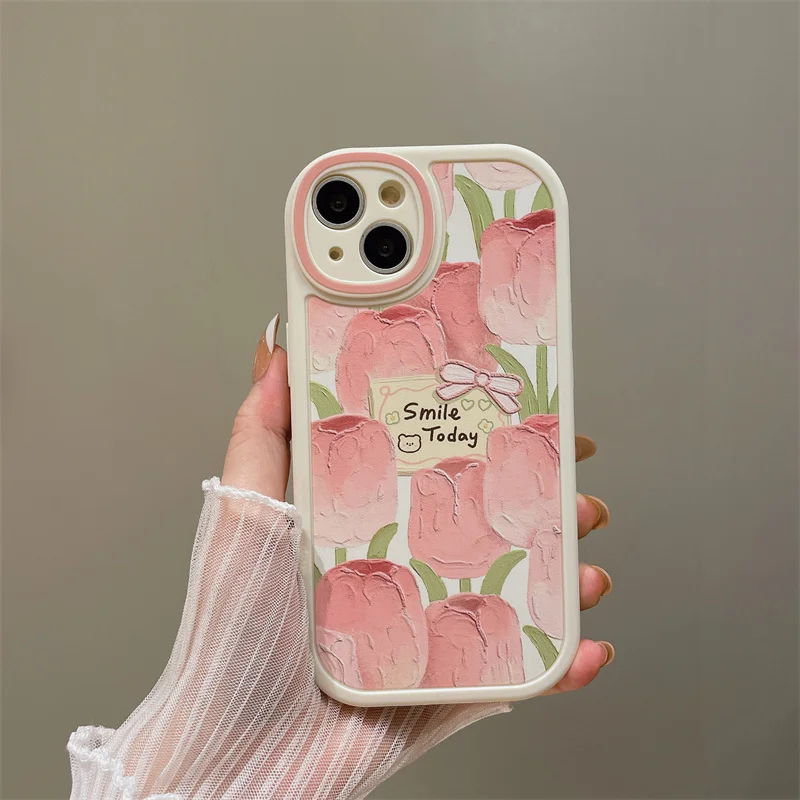 

Oil Painting Tulip Flowers For iphone13pro maxPhone CasexsmaxApple12Silicone CaseminiMatte11ProtectionXRAnti-Shock7/8pulsNewxrBe