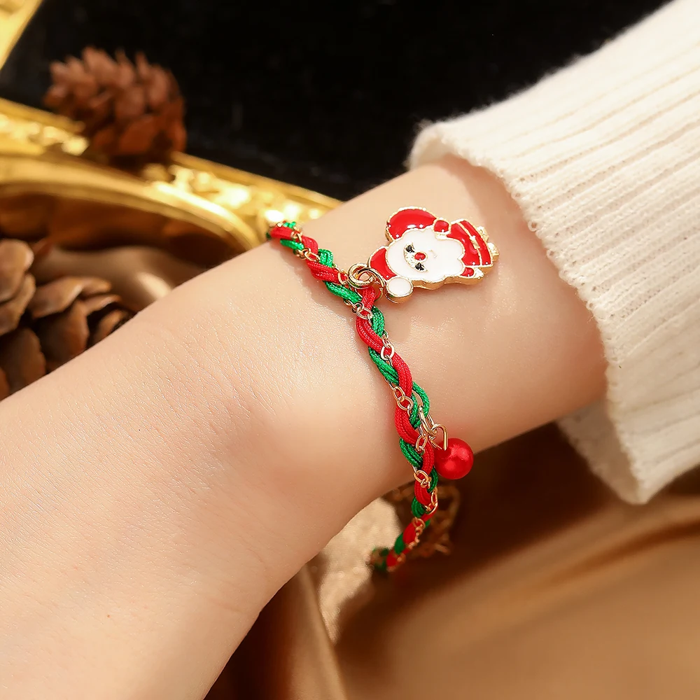 Рождественская тема, Плетеный веревочный браслет, Санта-Клаус, искусственное дерево, Подвесные Браслеты, женские, детские, рождественские п...