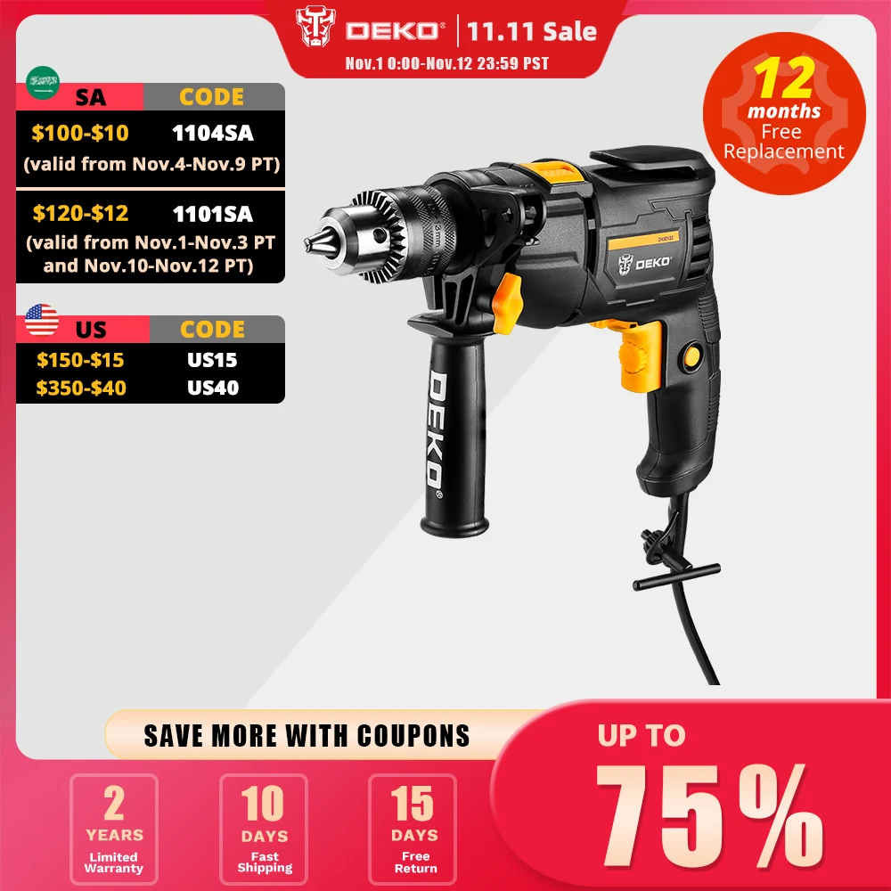 

Дрель ударная DEKO DKID13Z2, 220 В, 550 Вт, 2 функции