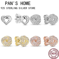 hot 925 sterling silver shiny beautiful concentric knot original womens pan earrings wedding gifts lovers fashion charm jewelry