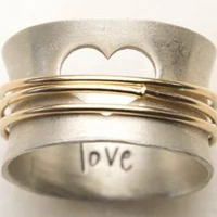 fashion hollow heart shaped womens ring exquisite silver gold two tone metal winding wide ring female wedding party rings