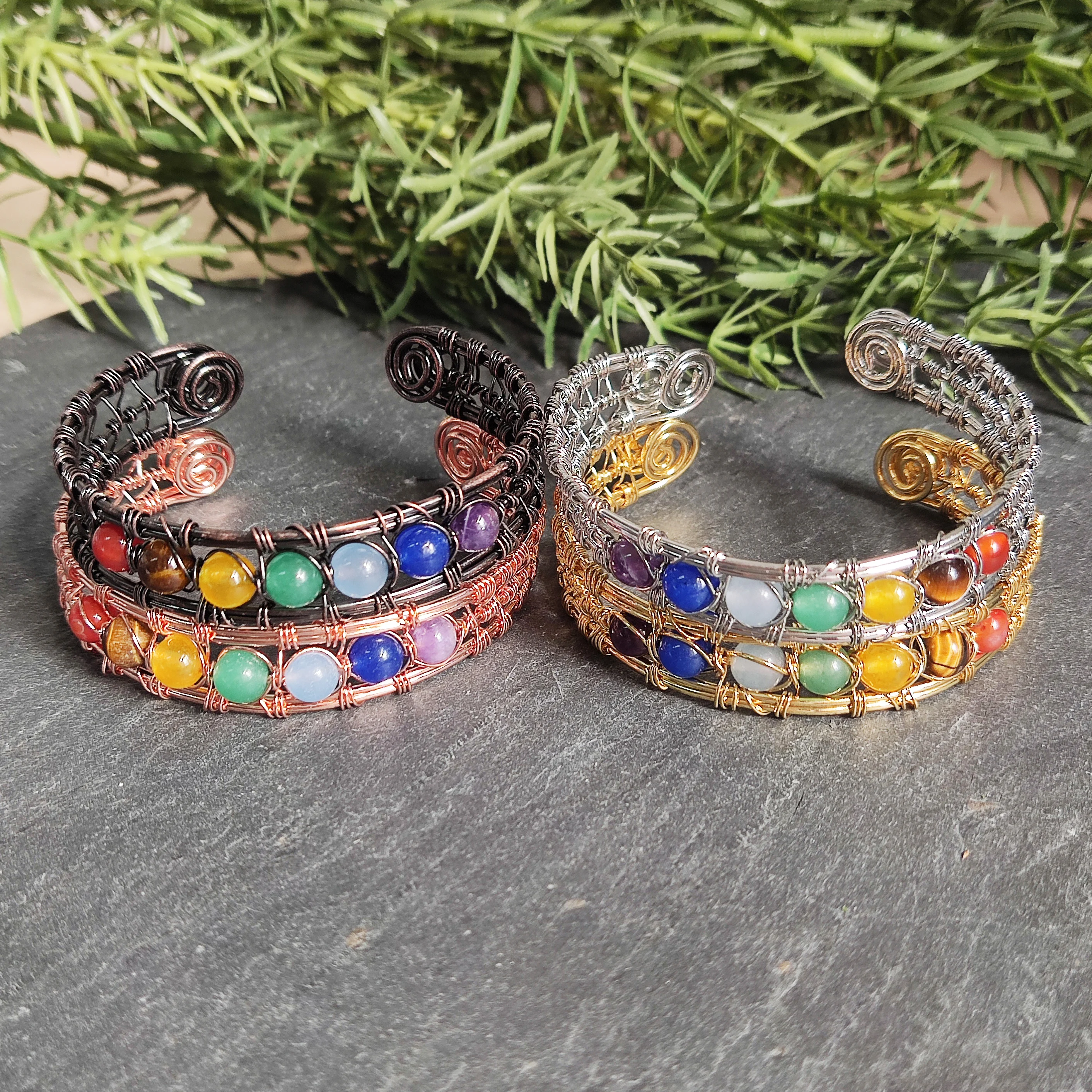7 Чакра хрустальные бусины медная проволока обернутый браслет ручная работа
