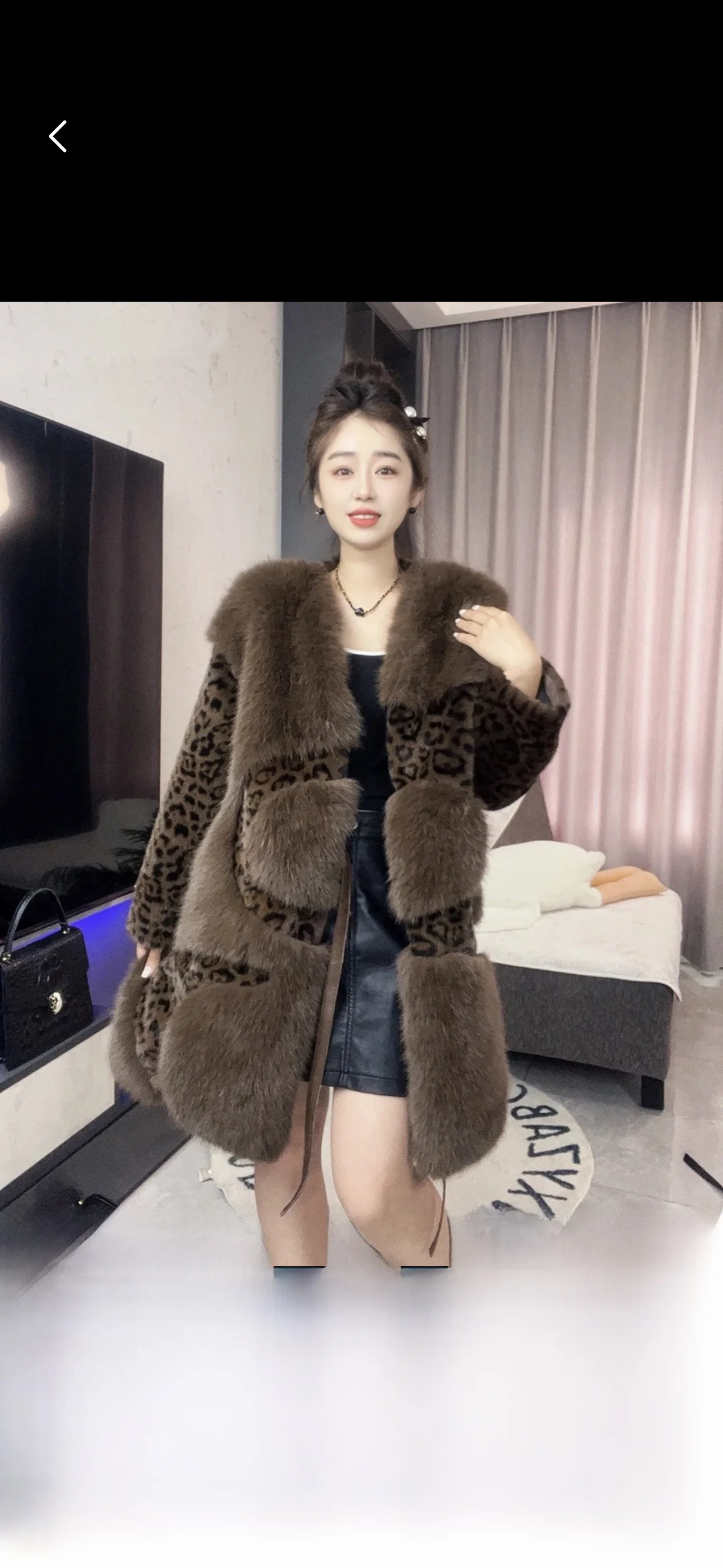 Модель 2024 зимняя верхняя одежда средней длины из норки и кашемира с леопардовым