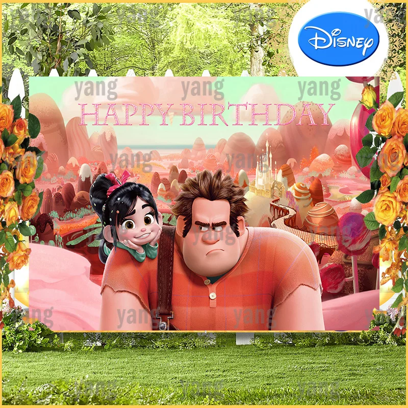 Baby Happy Pink Birthday Party Cartoon Sweet Candy Disney Having Power Boys Wreck-It Ralph Backdrop Shower Props Wall Background