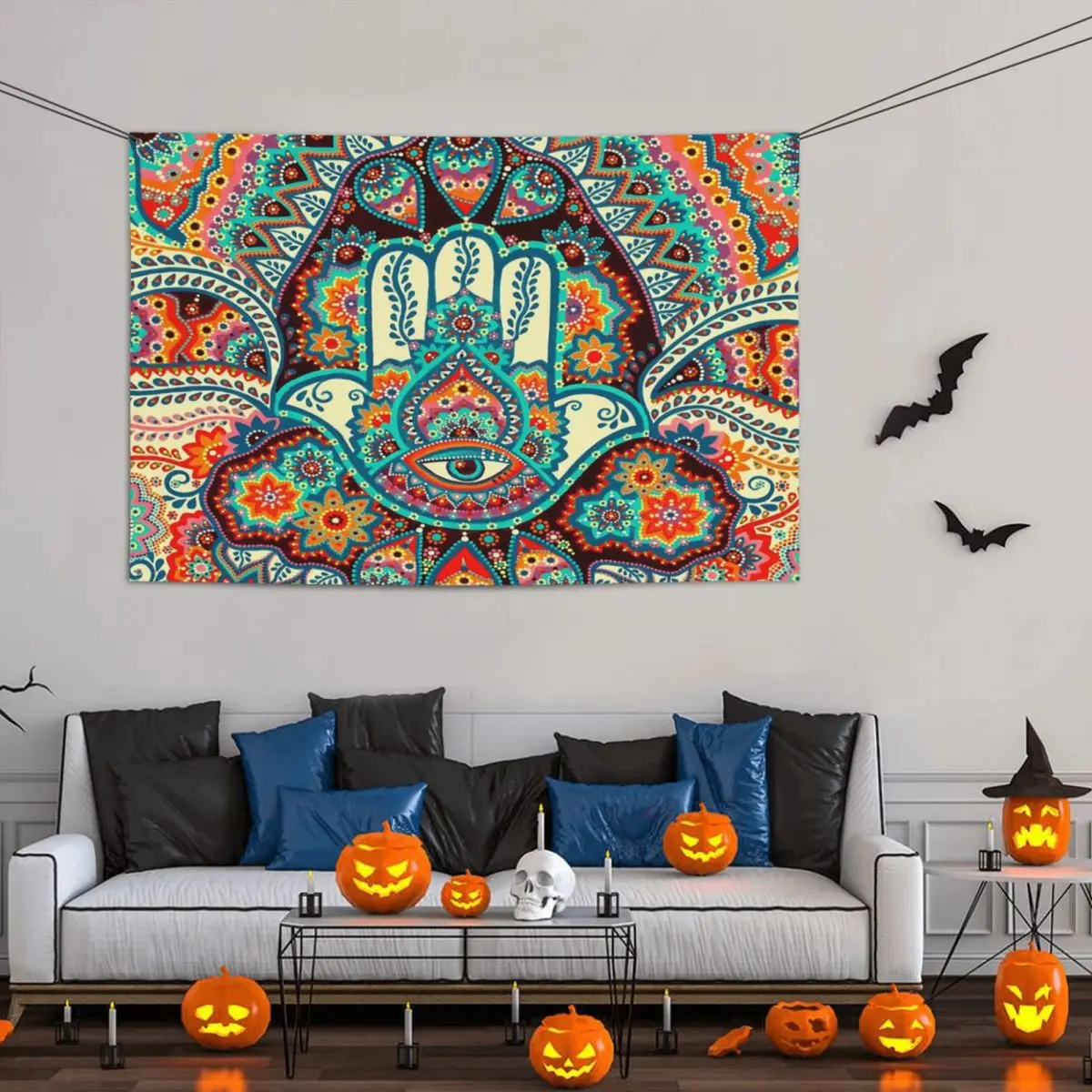 

Hamsa Hand Party Banner Decor 120x180cm Polyester Material With Metal Grommets Fade Resistant Drapey