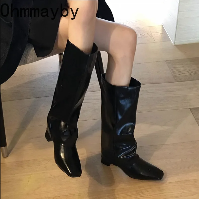 

2023 Winter New Brand Women Long Boot Fashion Zippers Ladies Elegant Knight Boots Shoes Square Heel Knee-high Boot