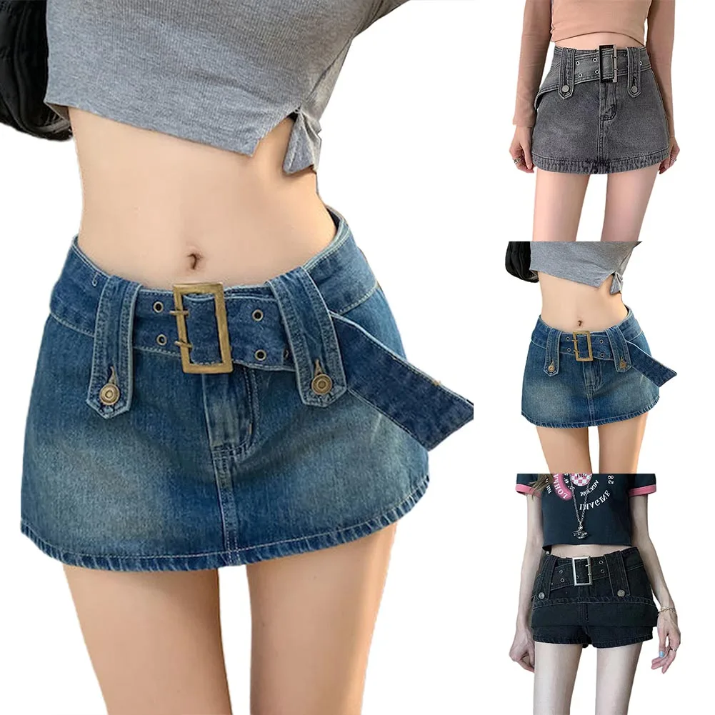 

2023 Jean Skirts For Women Skirt With Belt Side Slit With High Waisted Shorts Stretchy Casual Vintage Streetwear A-Line Skirts