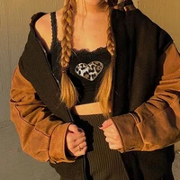 2021 summer new fashion street indie sleeveless t shirt black sexy tank tops women vintage y2k patchwork leopard print crop tops