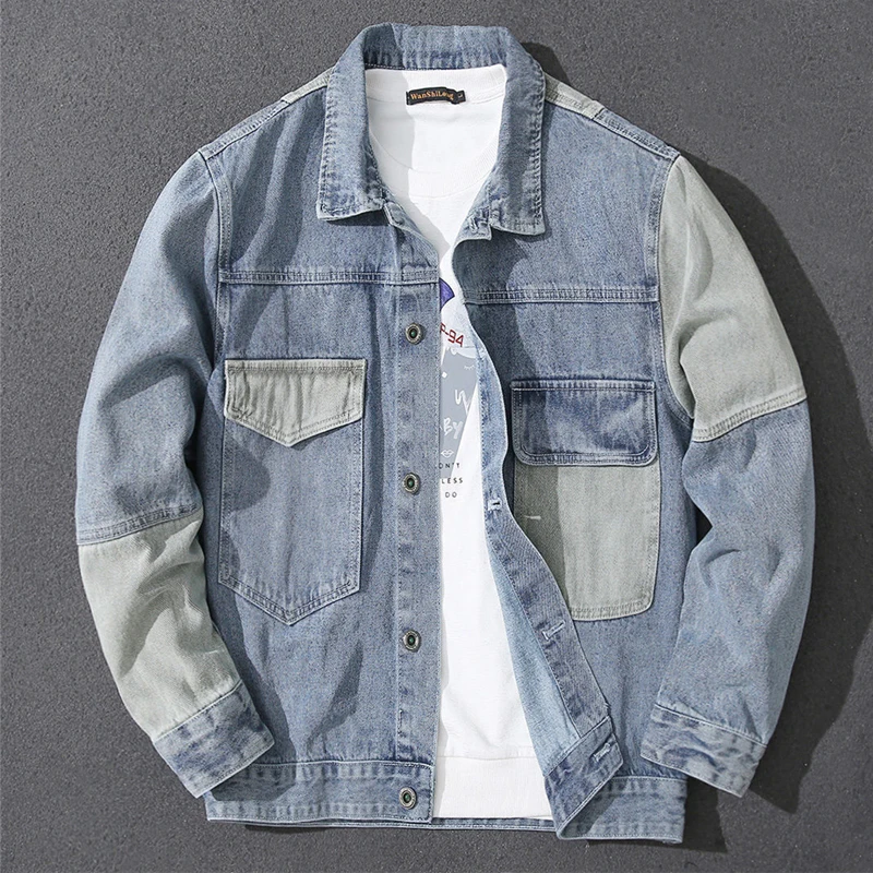 Patchwork Denim Jacket Men Autumn Fashion Casual Jeans Jackets Coats Patchwork Jackets Male