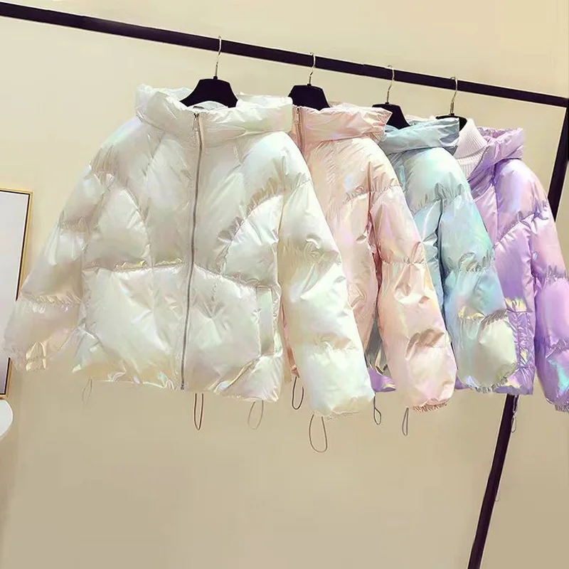 

2023 Winter Bright Color Down Jacket Women White Zippers Loose Velvet Parkas Coat Female Solid Thickening Warm Cotton Jackets