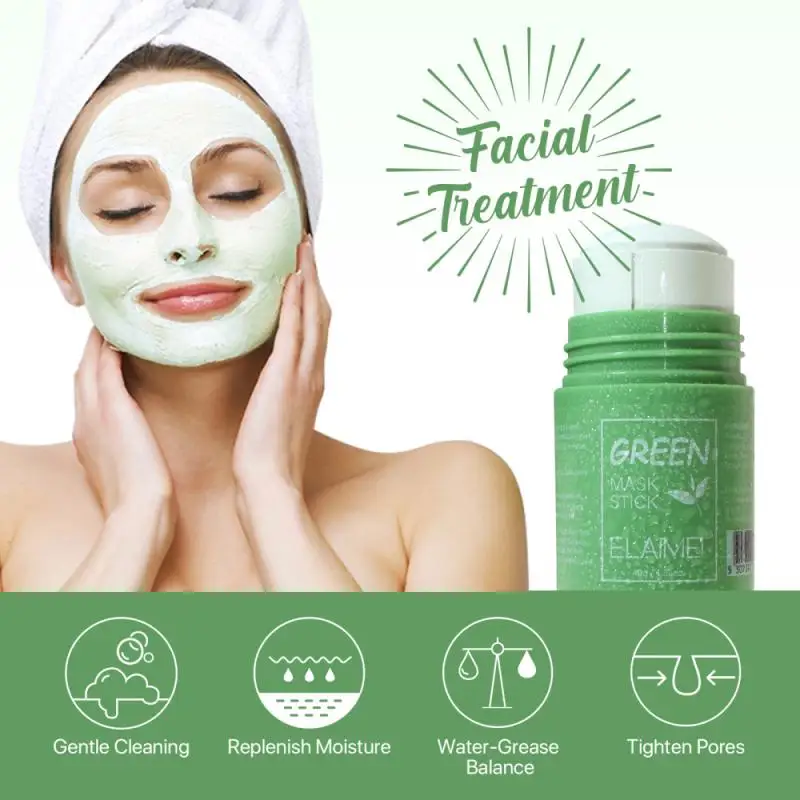 

ELAIMEI Green Tea Stick Mask Eggplant Solid Mask Oil Control Deep Cleansing Blackhead Facial Mask Moisturizing Skin Care