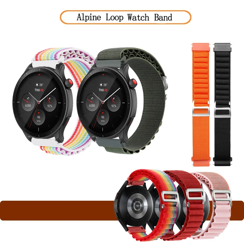 

Alpine Loop Band for Amazfit GTR4 GTR3 Pro GTR2 GTR 42mm 47mm for Huami GTS 2 3 4 mini /Stratos 20/22mm Nylon Strap Metal Button
