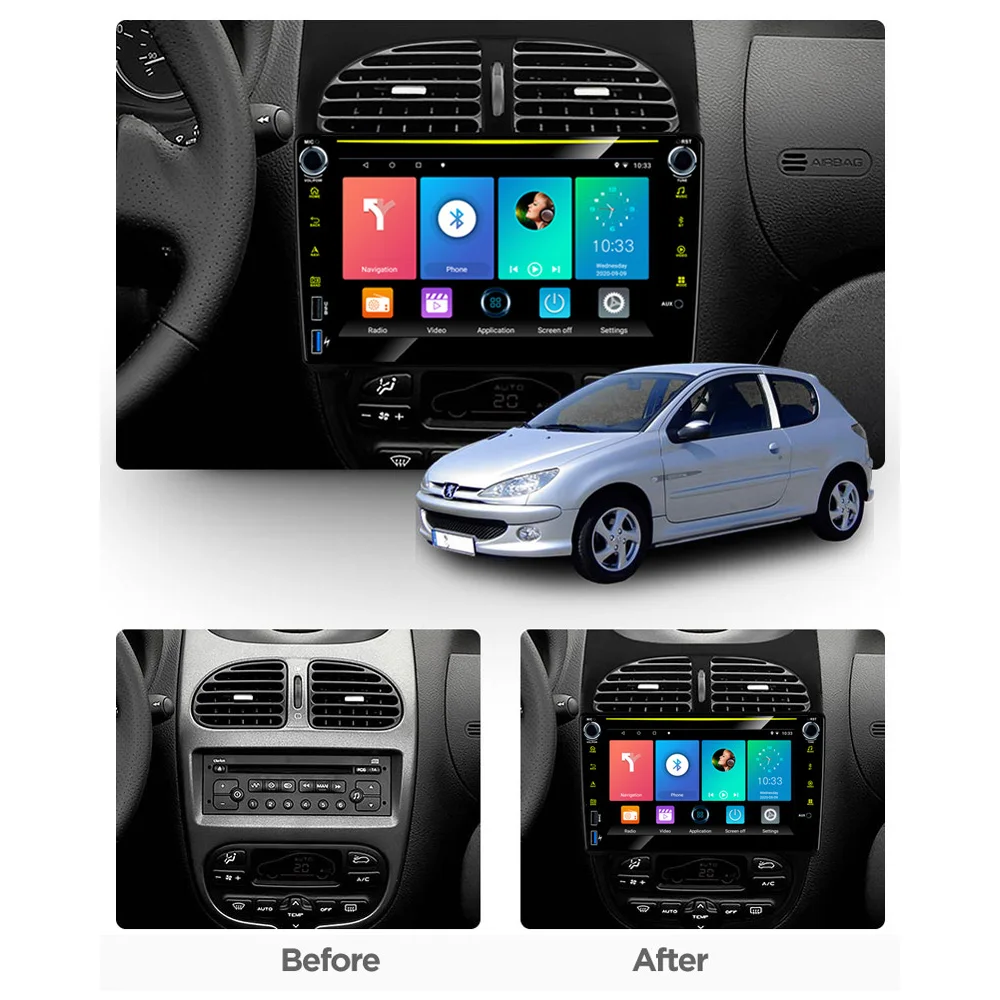 $106.94 REAKOSOUND 8'' 2 Din Car radio For Peugeot 206 2001-2008 Multimedia Player WIFI Android RDS DSP GPS Navigation Player