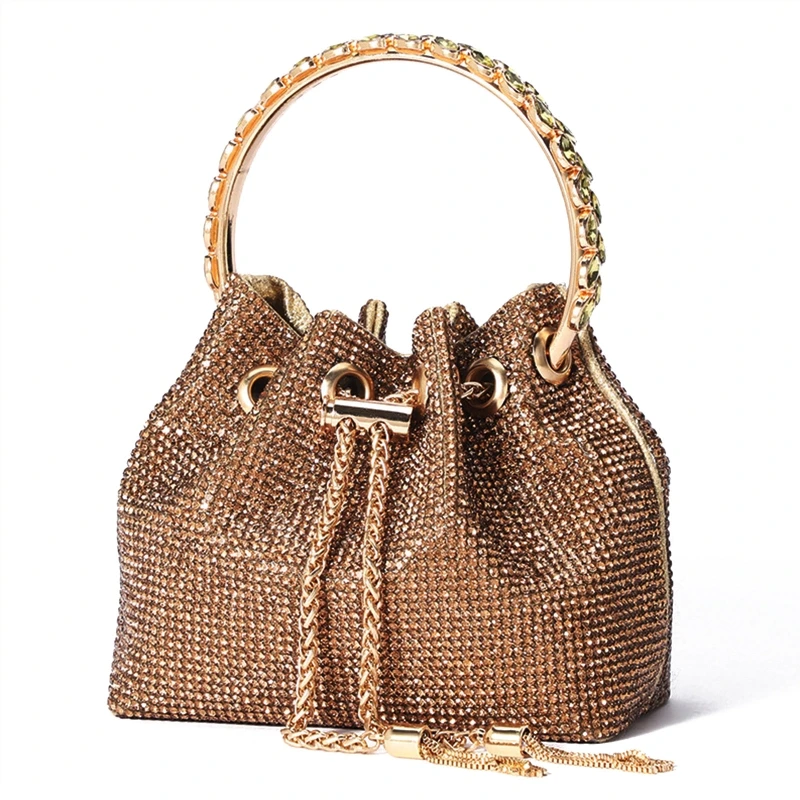 Handbag Diamonds Evening Bag with Ring Handle Shoulder Bag for Street Shooting