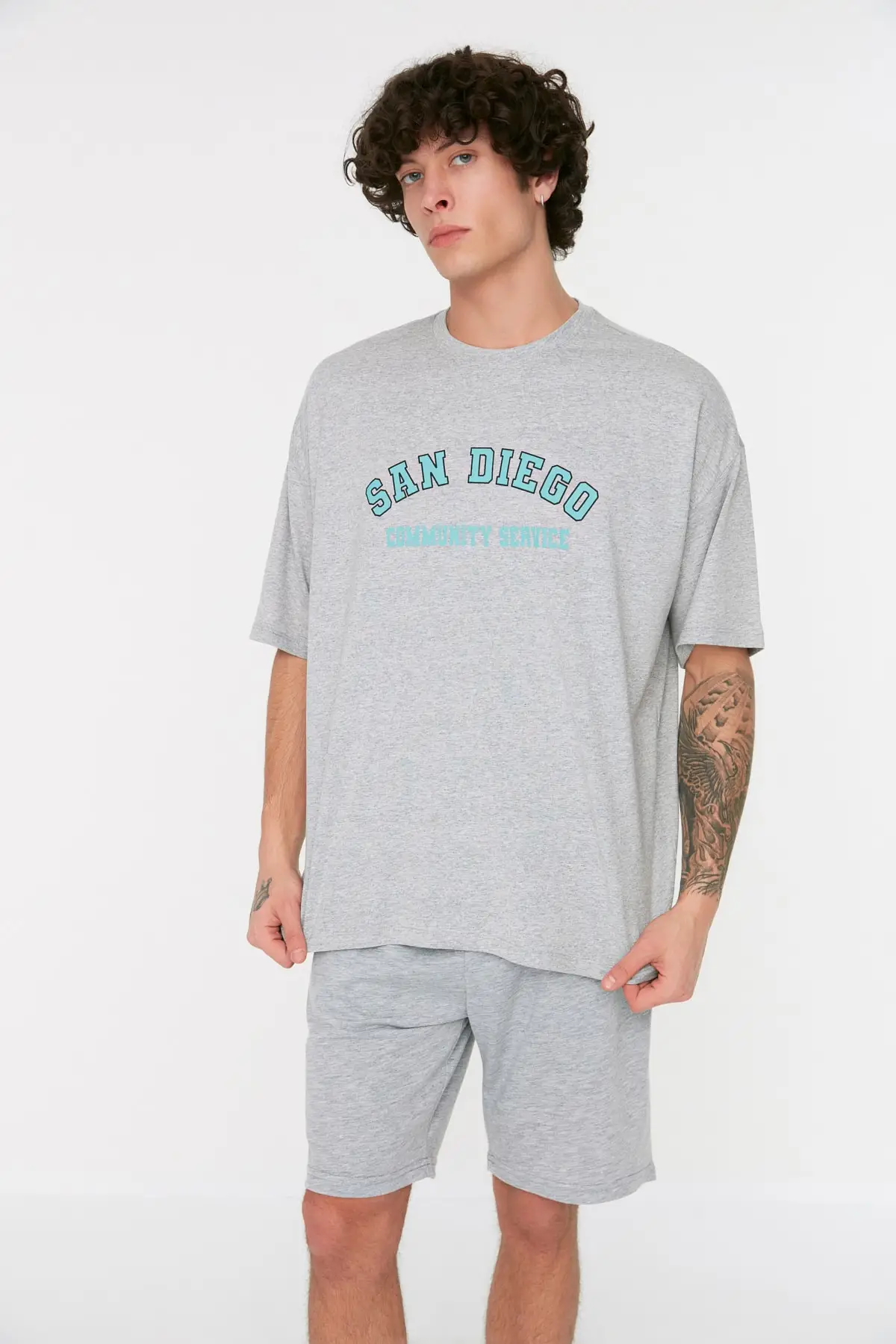 

Men's Oversize Bike Collar Printed Short-Sleeve T-Shirt TMNSS21TS1228