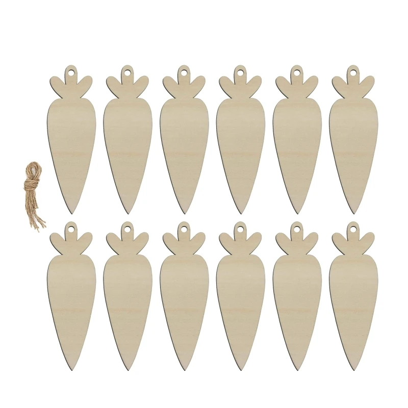 

Easter Wooden Pendants 12Pcs Wood Blank Carrot Pendant with Rope for DIY Easter Day Home Party Colorful Painting