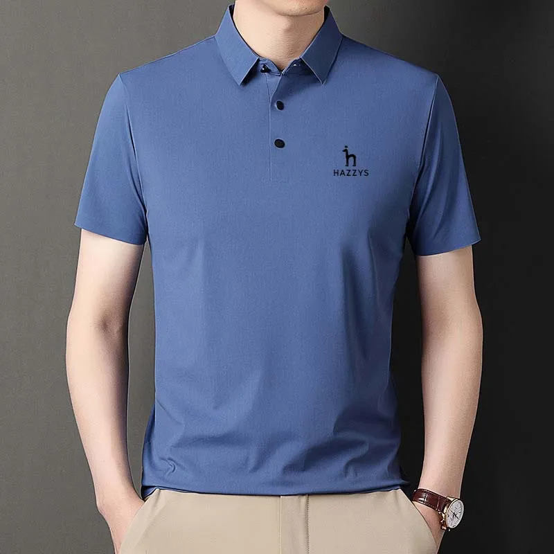 Men's Shirt Polo T-shirt Wear Golf HAZZYS Seamless Solid Color Short Sleeve Top Cool Lapel Casual  Thin 2023