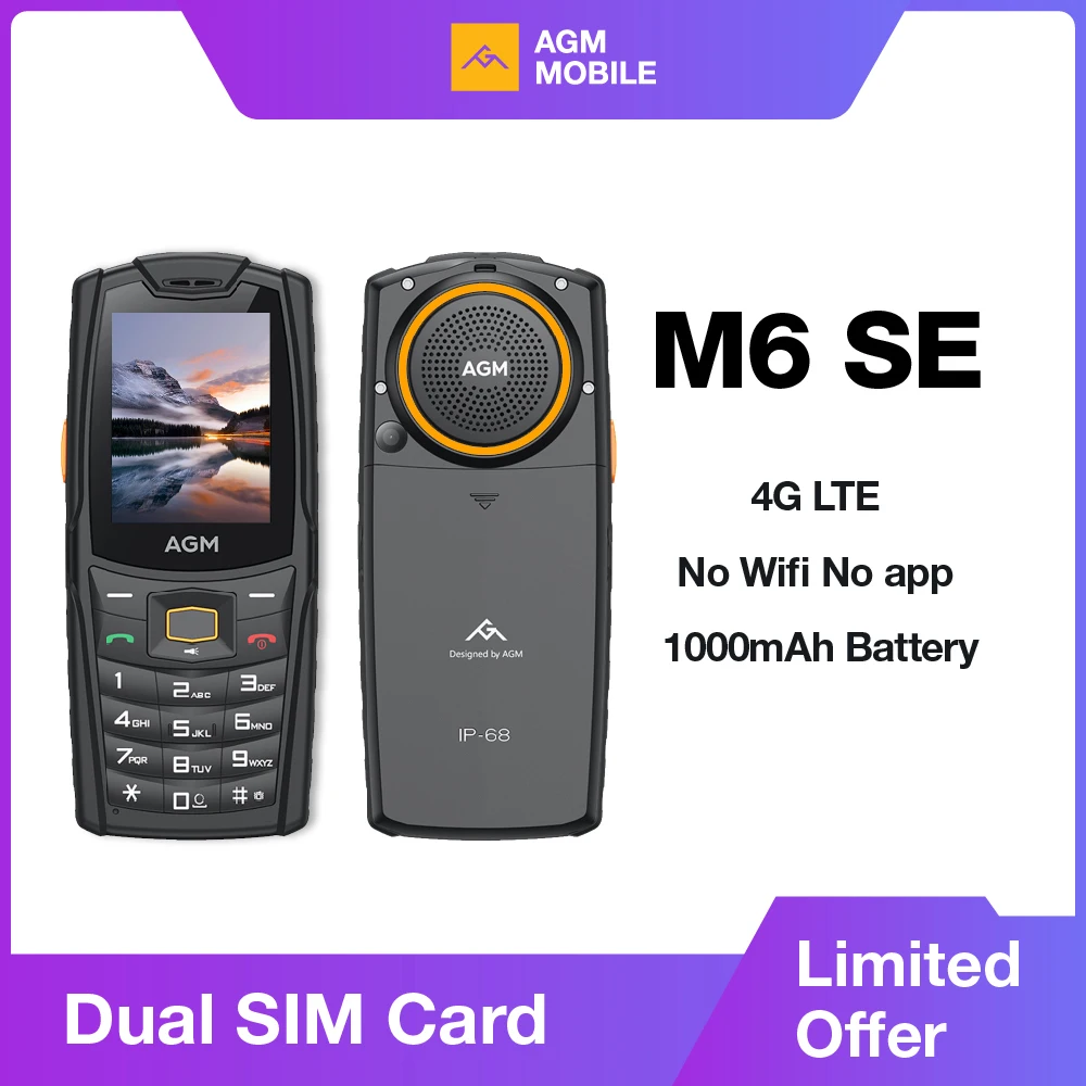 Фото Прочный телефон AGM M6 SE — громкий динамик 103 дБ, экран 2,4 дюйма, двойная SIM-карта 4G, BT5.1, FM-радио, IP68/IP69K — приятный для старшего возраста №1