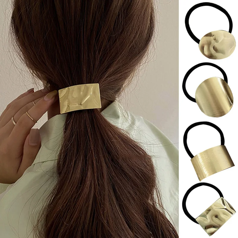 

Vintage Metal Hair Rope Cross Smooth Ponytail Hair Ties Elastic Hair Rubber Bands Hair Accessories Alloy Scrunchies Headwear
