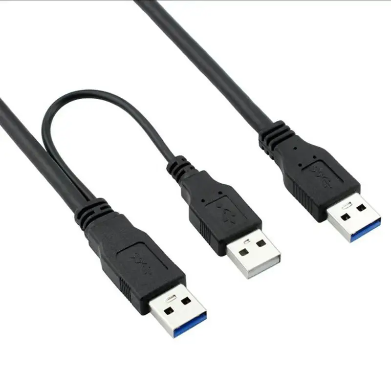 Фото Поставка черного цвета 0,5 м USB 2.0 3.0 Dual USB Male to Micro Mini USB A B C male Портативный кабель для хранения устройств с блоком питания №3