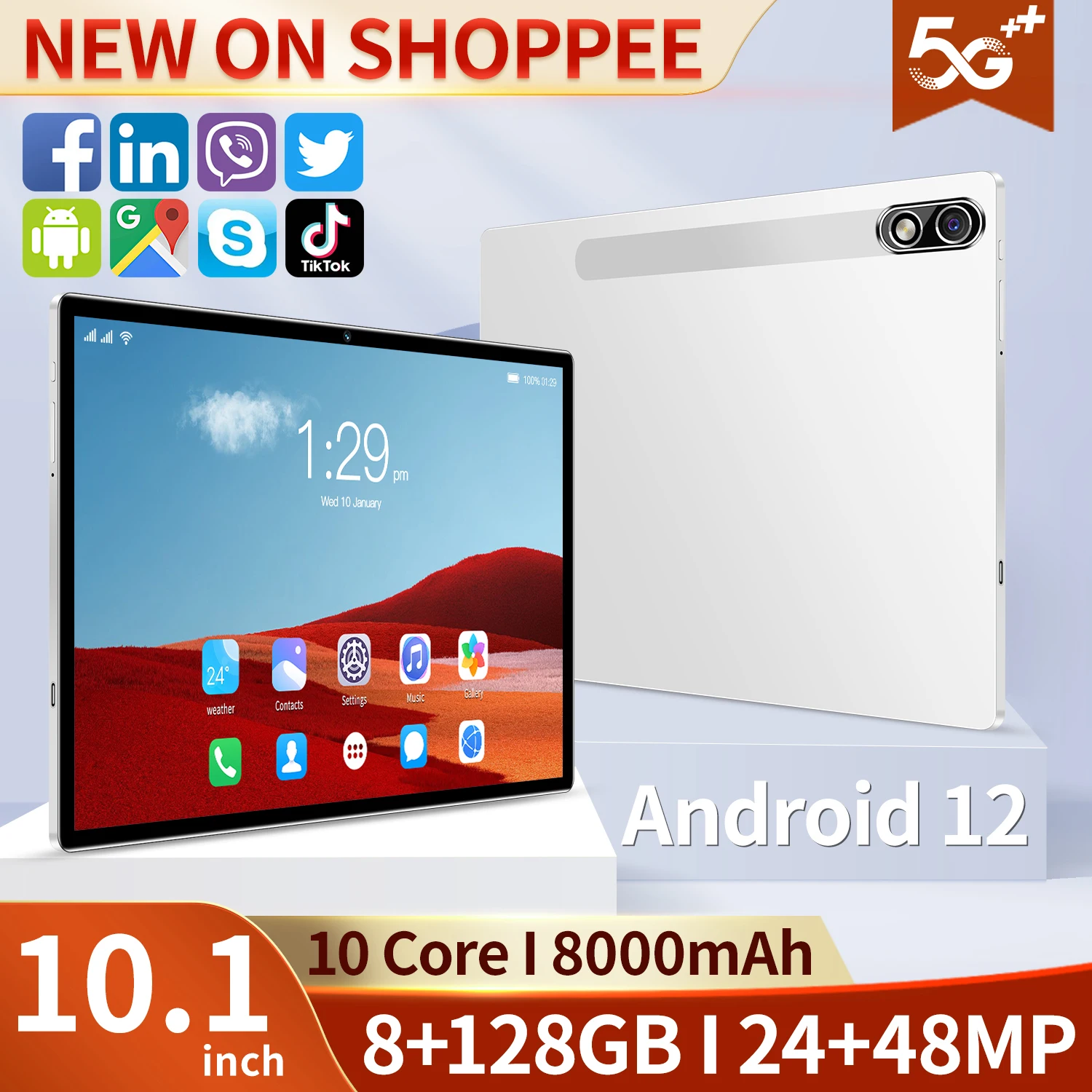 

2023 New Android 12.0 8GB RAM 128GB ROM 10.1inch 4k HD Screen Deca Core Tablet 5G Dual SIM Card or WIFI