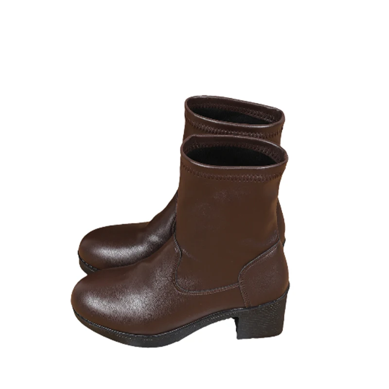 Кожаные женские ботильоны на массивном каблуке зимняя обувь среднем женская