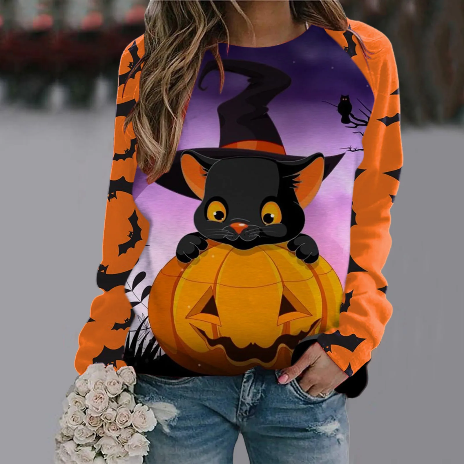 

Womens Sweatshirt Sets Womens Halloween Print Top Long Sleeve Pullover Hoodie Sweatshirt Jogging Suit Jacket Women