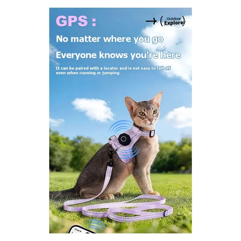 HRBAJ-Escape-Proof Cat Harness XS с держателем для Airtag, светоотражающий регулируемый жилет для котят для прогулок на улице (art.: 3920dc89447e2) - 3920dc89447e2