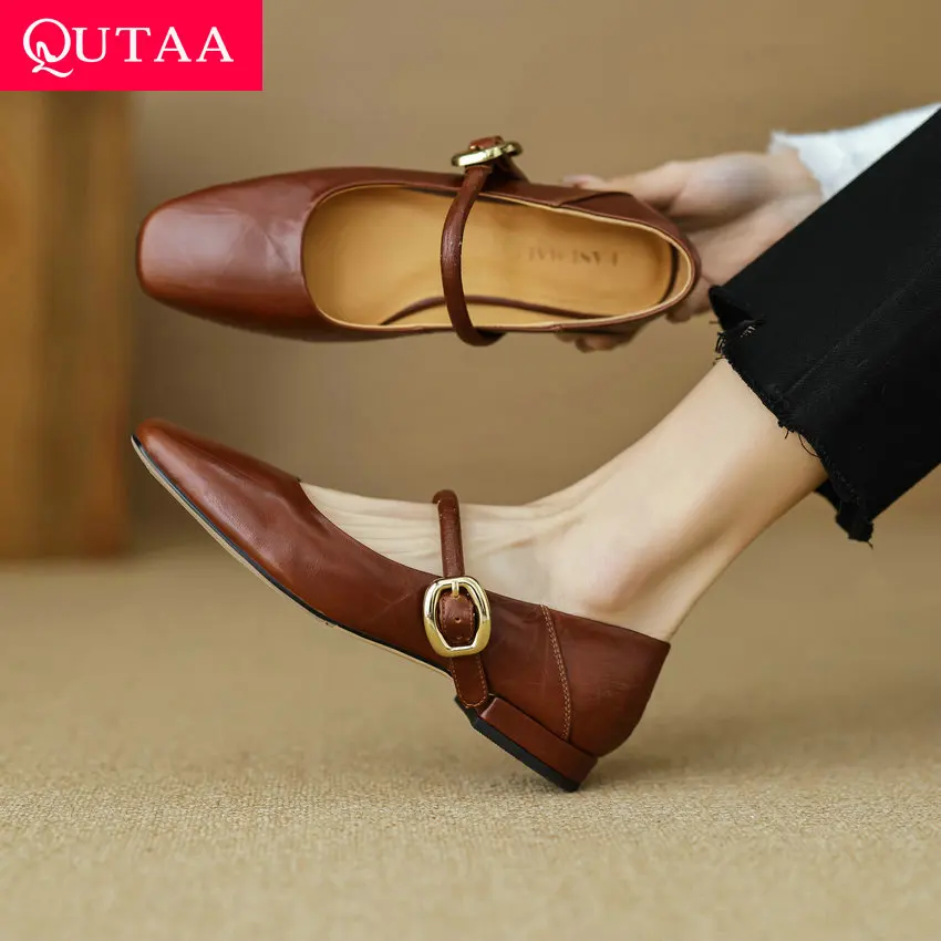QUTAA/2024 г. Женские туфли-лодочки Туфли Мэри Джейн на низком толстом каблуке с