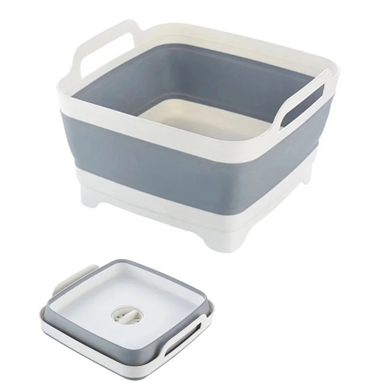 

Folding Fruit Vegetable Washing Washbasin Collapsible Dish Tub Portable Sink Camping Dish Tub Sink Drain Basket Kitchen Tool