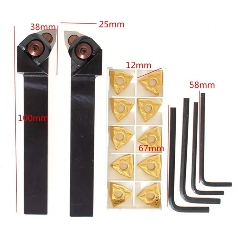 

10PCS WNMG0804 Insert + WWLNR1616H08 + WWLNL1616H08 16x100mm Lathe Turning Tool Holder + 4PCS Wrench