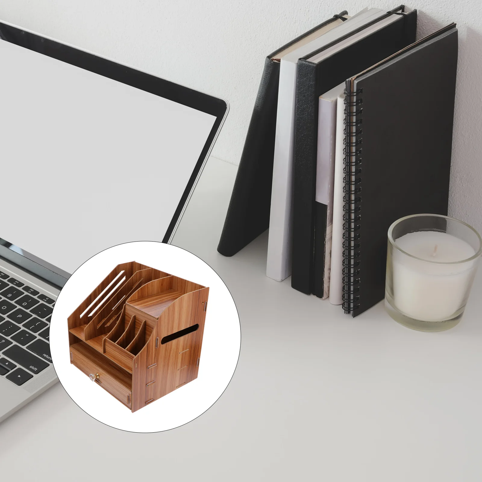 

Manager Wooden Storage Box Office Folders Organizer Ornament Container Tabletop Desk tidy