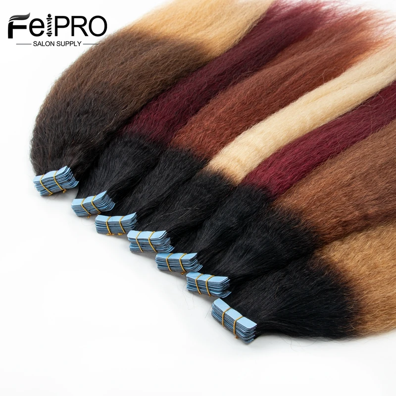 Kinky Straight Tape In Extensions 100% Real Hair Extensions Tape In Human Hair Extensions Ombre Color Non-Remy 20PCS/Pack