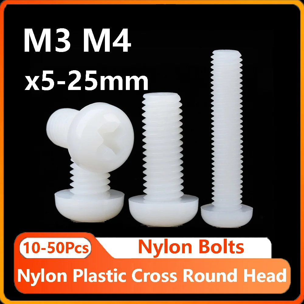 

10/20/50 шт. M3/M4x5/6/8/10/12/15/18/20/25 мм белый нейлоновый пластиковый крестообразный винт с круглой головкой, винты с потайной головкой Phillips, болты