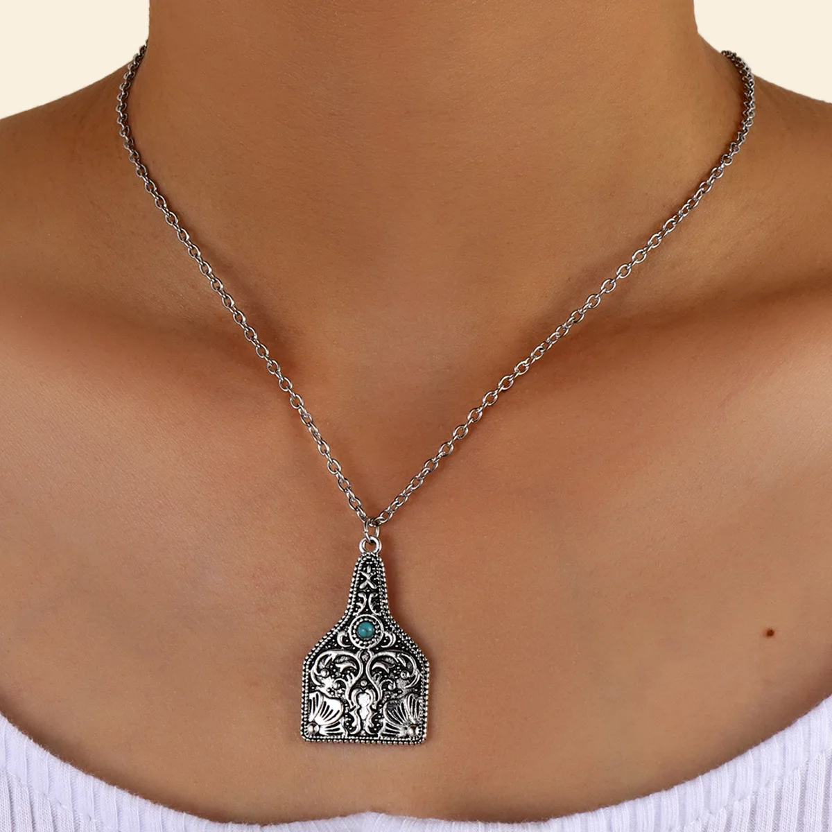 

Western Cattle Tag Necklace Handmade Custom Ear Tag Brand Necklace Vintage Jewelry for Women Pendant Necklace
