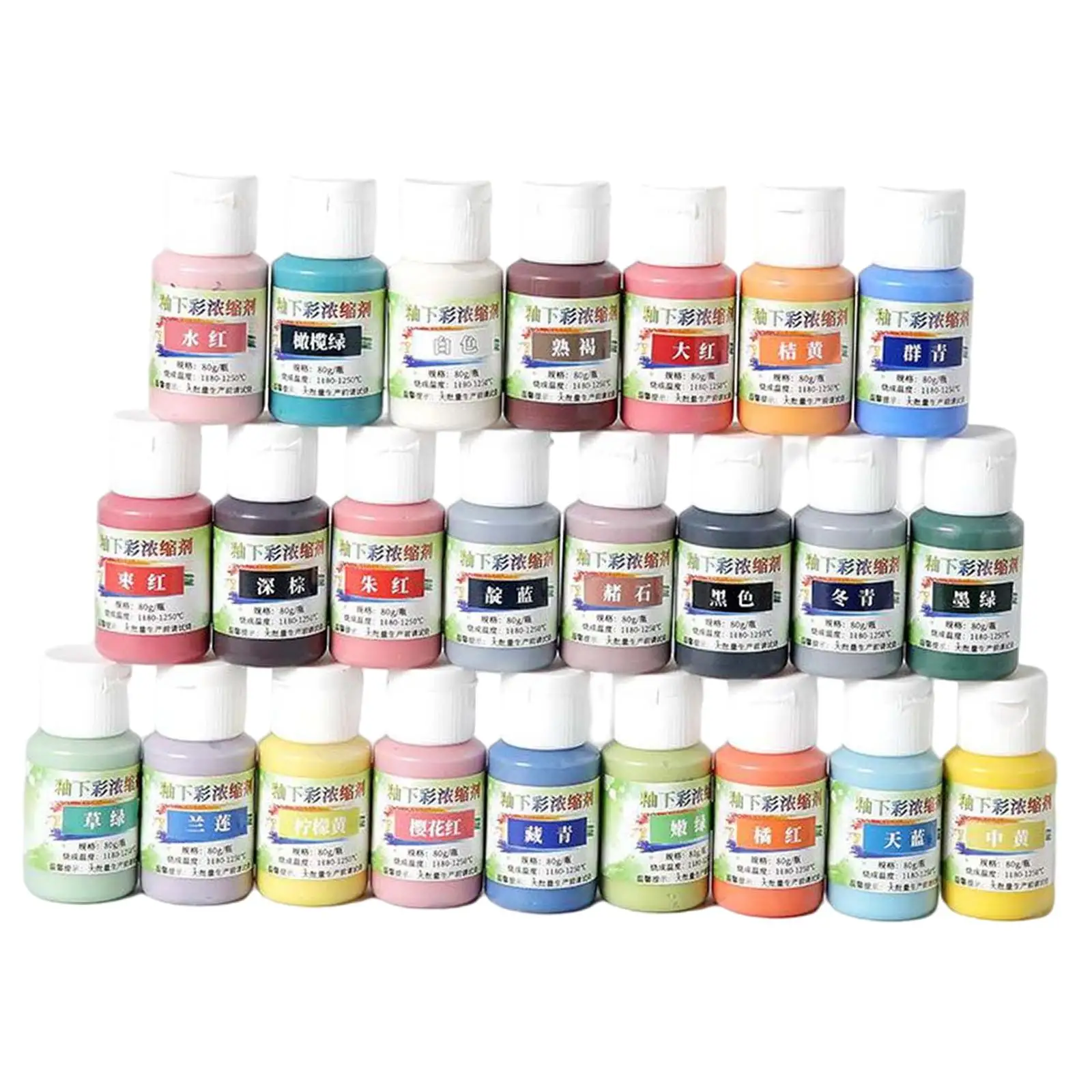 

24 Pieces Underglaze Set Concentrated Color Glaze 80G Jars Assorted Colors Pigment Paints for Clay Greenware Pottery Bisque