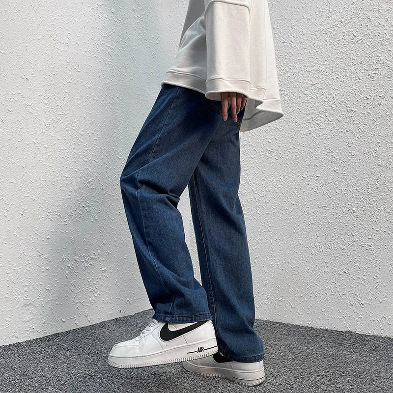 Black Grey/Blue Baggy Jeans Men Fashion Solid Color Casual Straight Jeans Men Streetwear Loose Hip Hop Denim Pants Mens Trousers